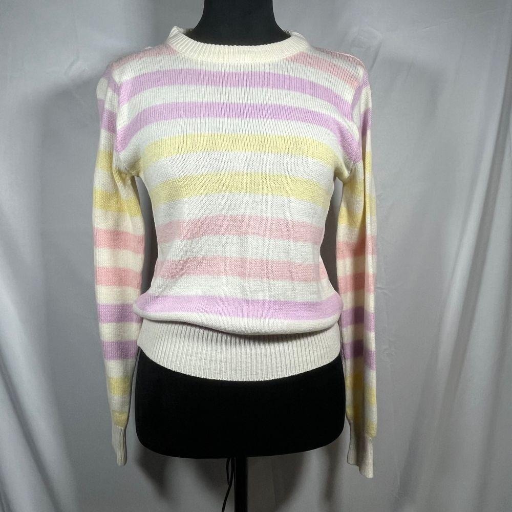 Vtg 90s Y2K Striped‎ Knit Sweater Womens XS/S Pastel Coquette Preppy Retro EUC